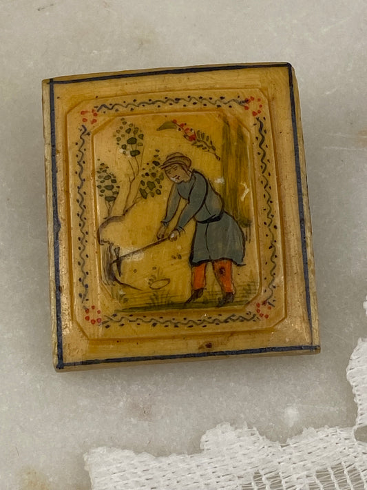 Hand Painted Persian/Persian-Style Mini Painting on Bone | Brooch