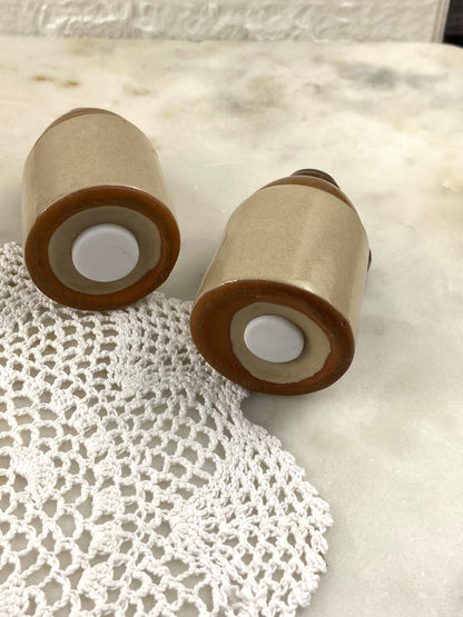 Pair of Mini Clay Brown Jugs | Novelty Salt & Pepper Shakers