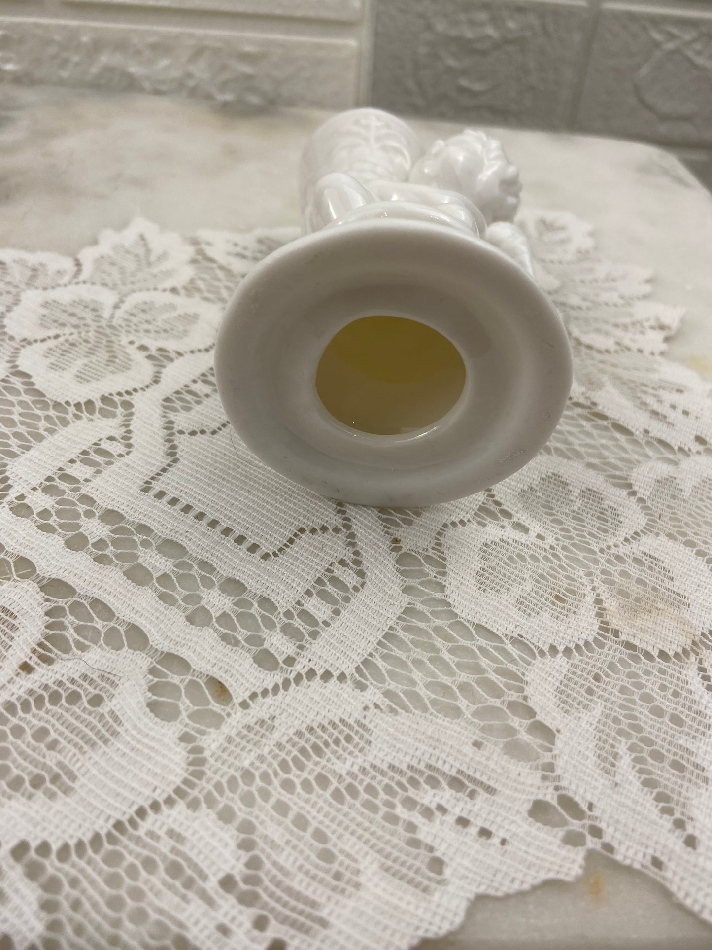 4.25” Glossy White Cherub Tapered Candle Holder