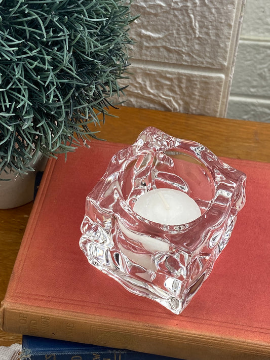 Square Rippled ‘Ice Cube’ Crystal Candle Votive by Partylite
