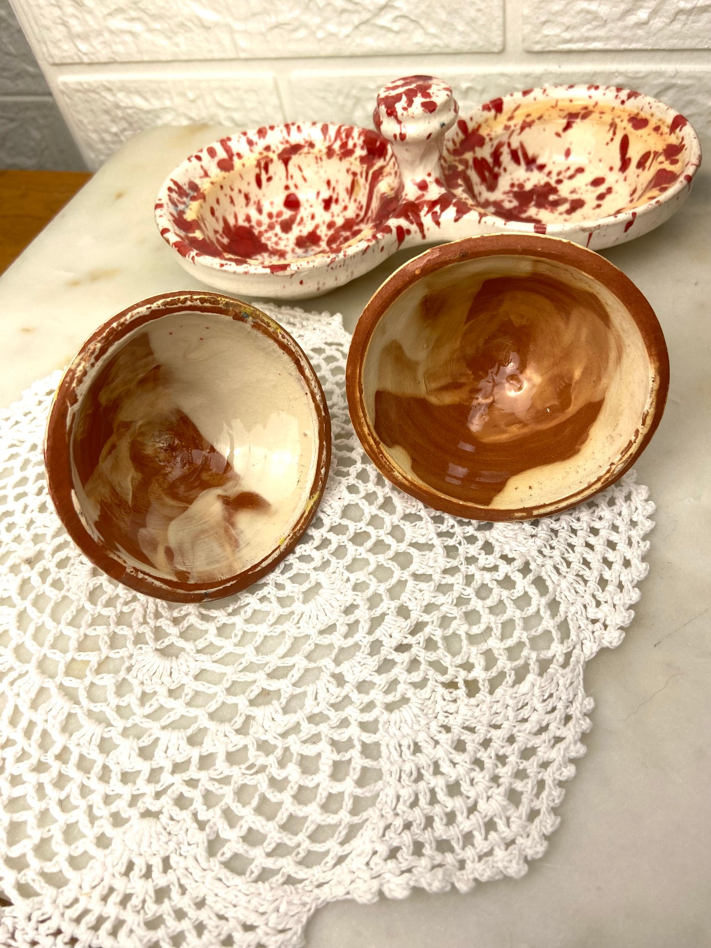 Speckled Ceramic Double-Sided Relish Dish with Lids