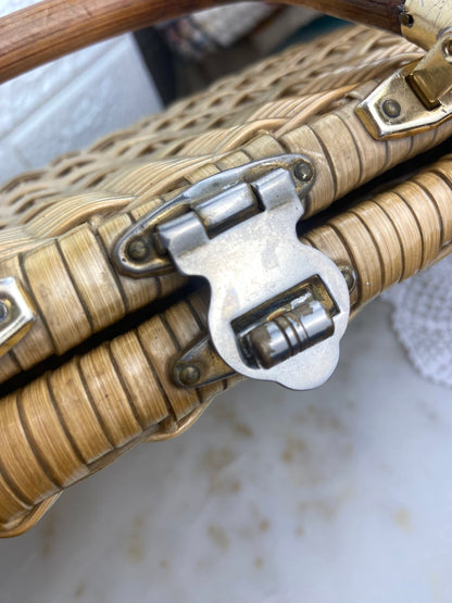 Plastic Coated Wicker Purse with Bamboo Handle