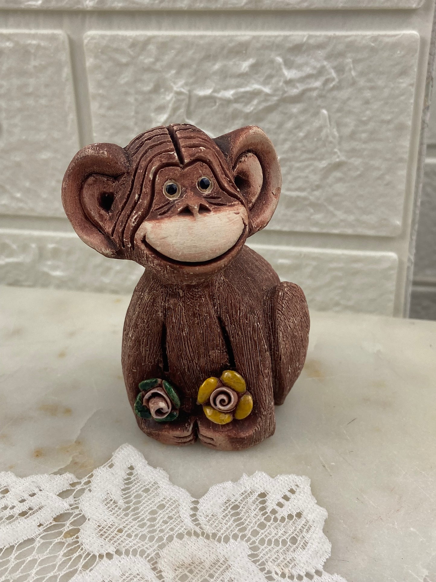 Handmade Clay Monkey Sculpture by Artesania Rinconada