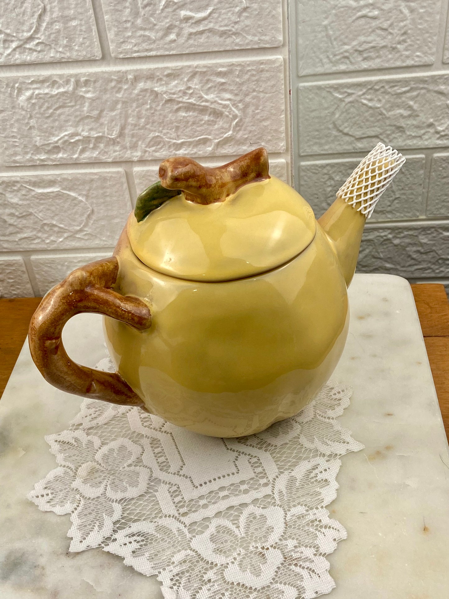 Hand Painted Block Molde Peach Teapot by Barbara Eigen