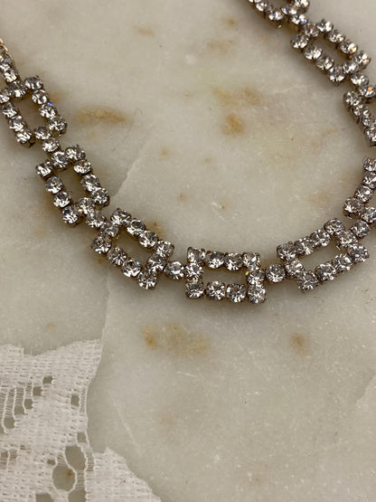 Gold-Tone Geometric Rhinestone Necklace with Linked Rectangles | 18”
