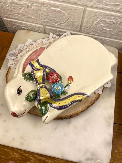 Handmade, Hand Painted Ceramic Bunny Plate