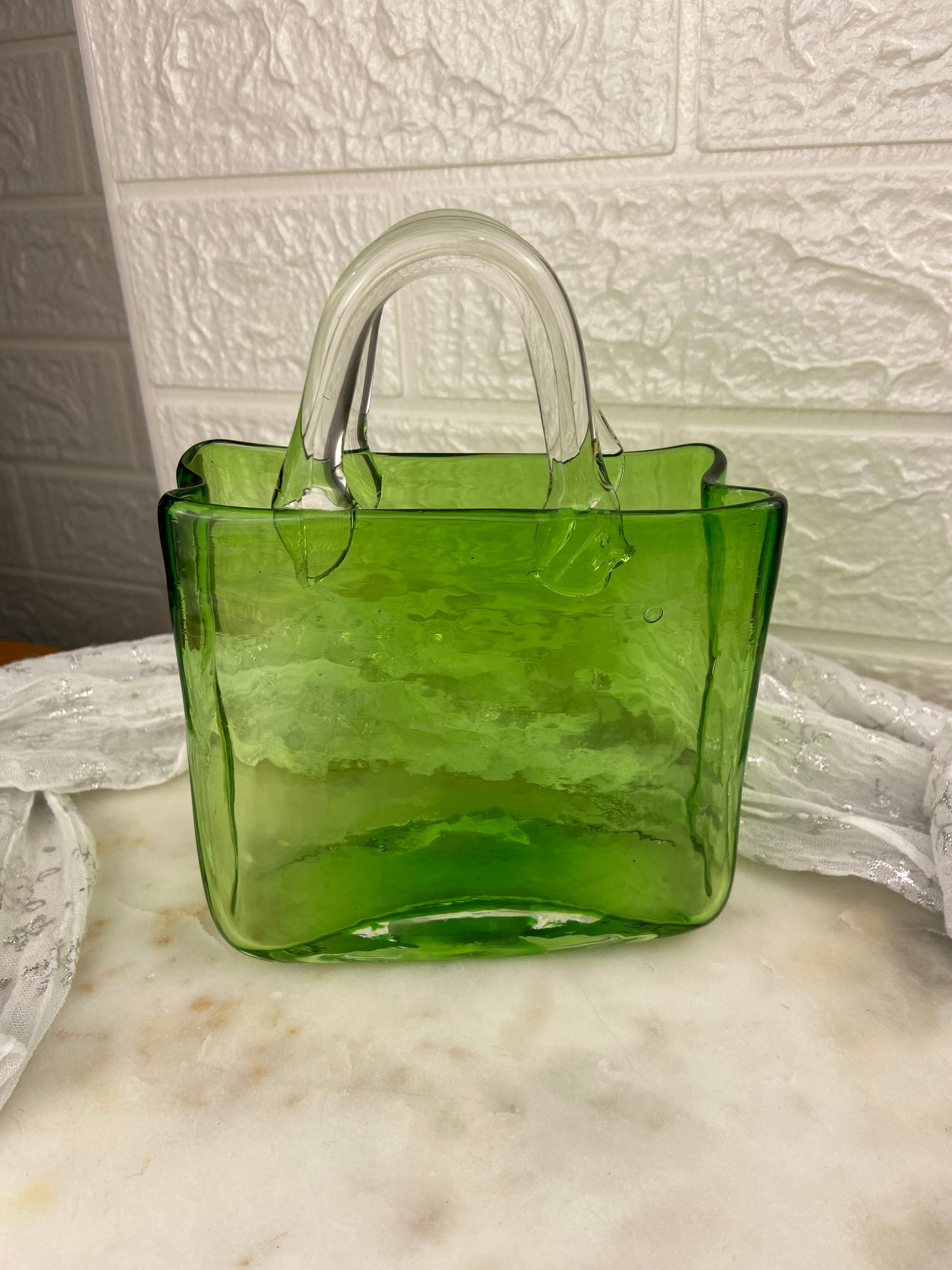 Hand Blown / Hand Turned Green Glass Purse