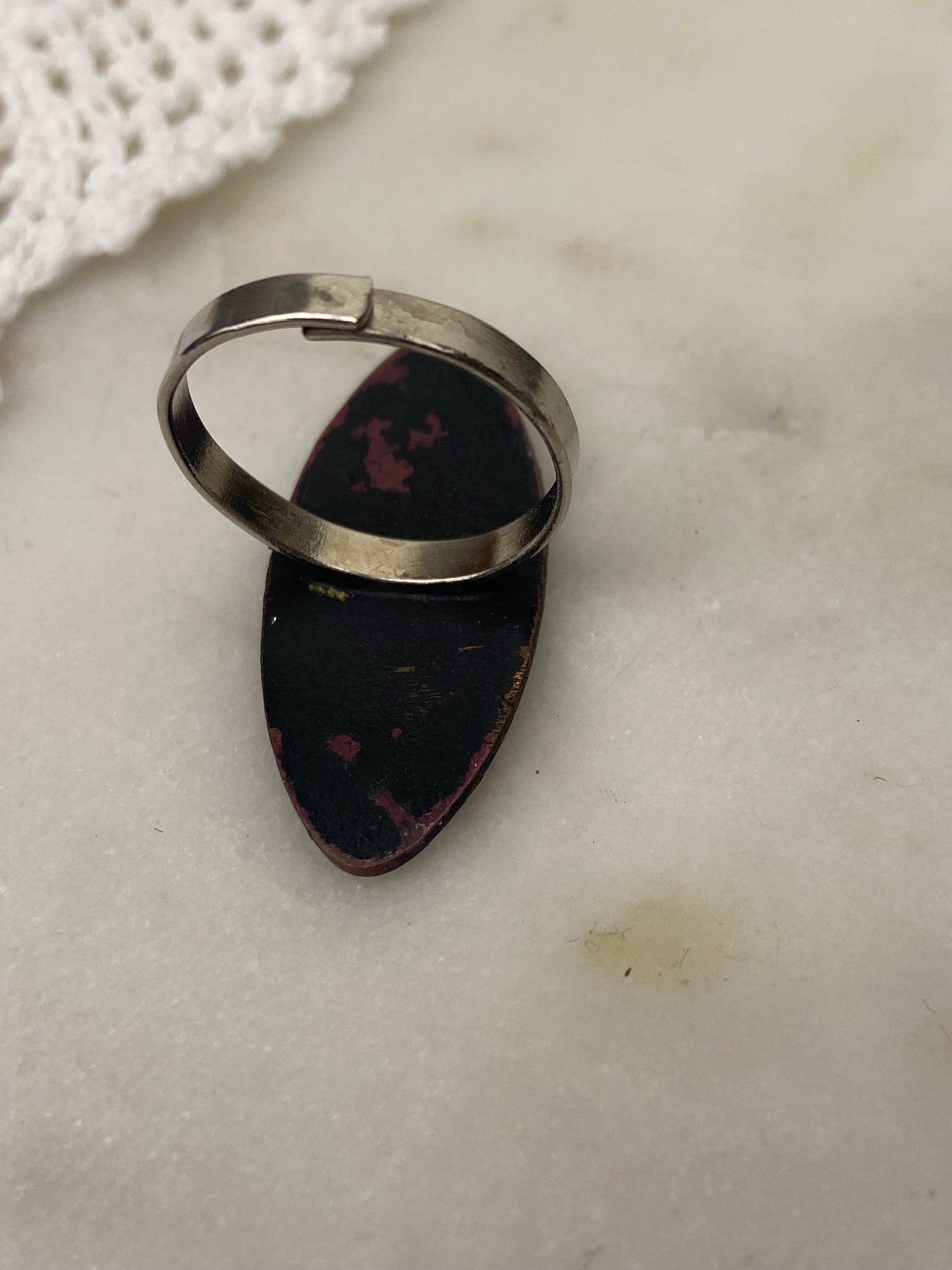 Silver Tone Adjustable Metal & Enamel Ring