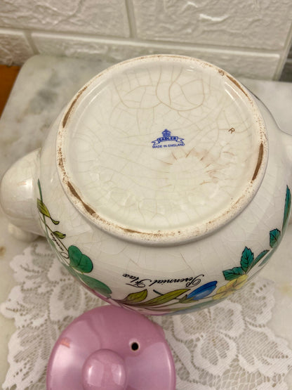 Sadler Fine Porcelain Floral Teapot with Pink Lid