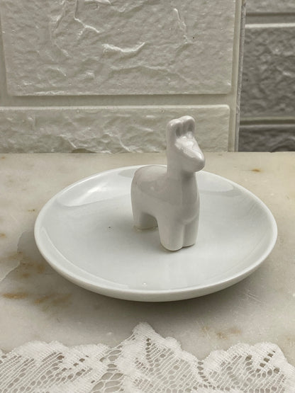 Small White Ceramic Llama-Shaped Jewelry Holder