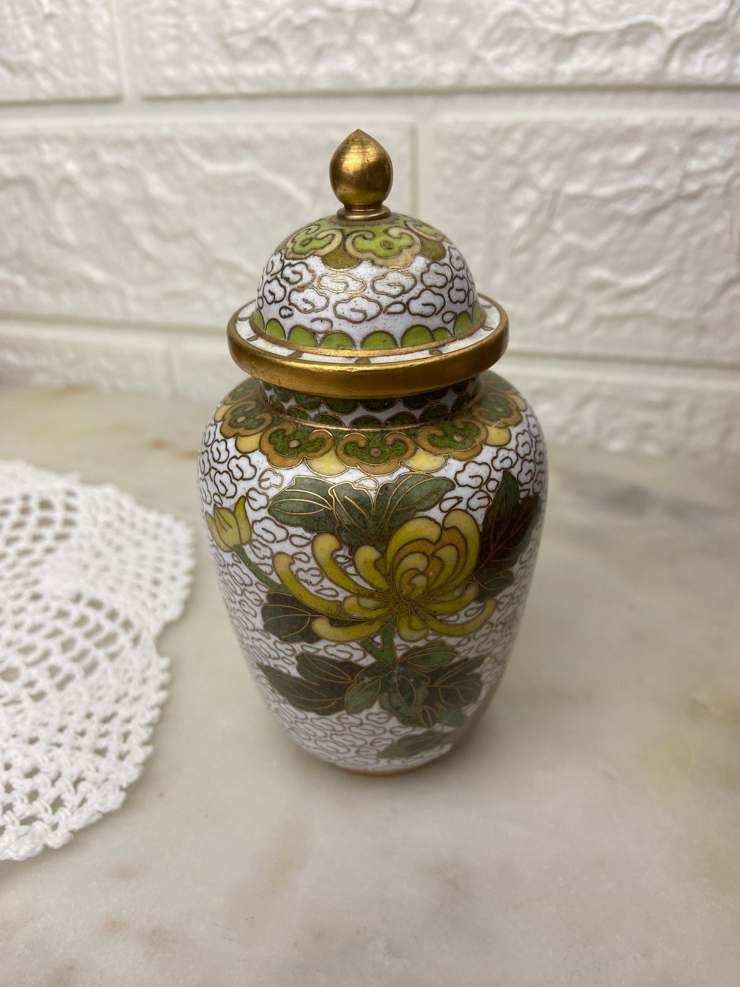 Small Brass and Enamel Cloisonné Ginger Jar with Lid