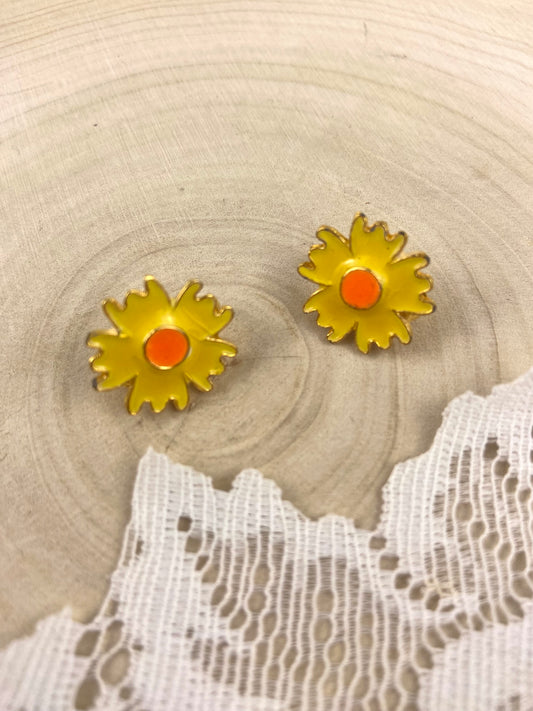Yellow Enamel Daisy Earrings [Clip-On]