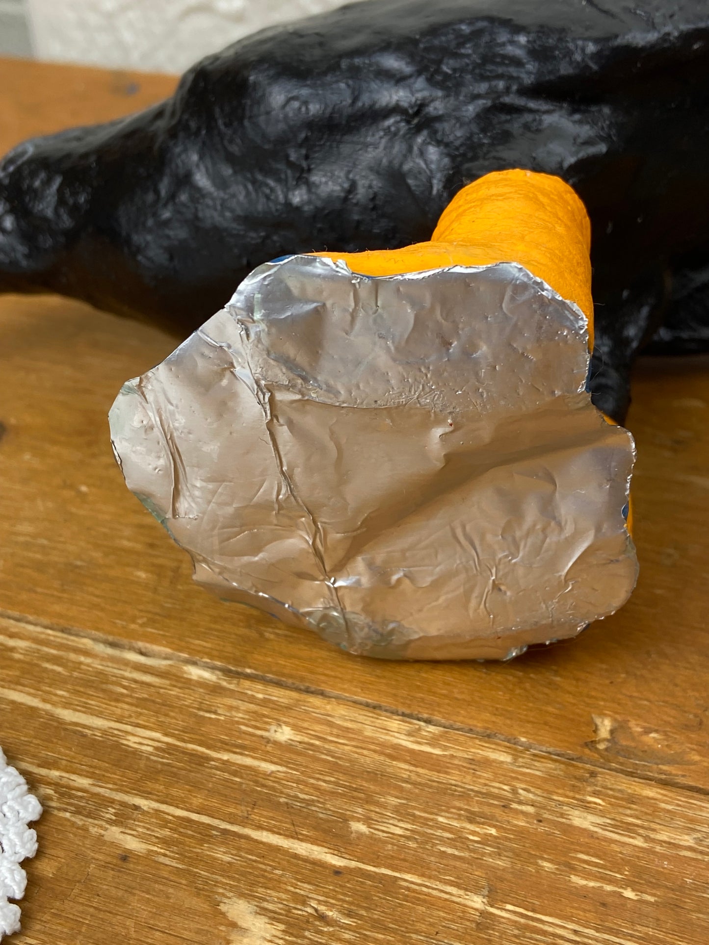 Handmade Paper Mache Crow in Rain Boots
