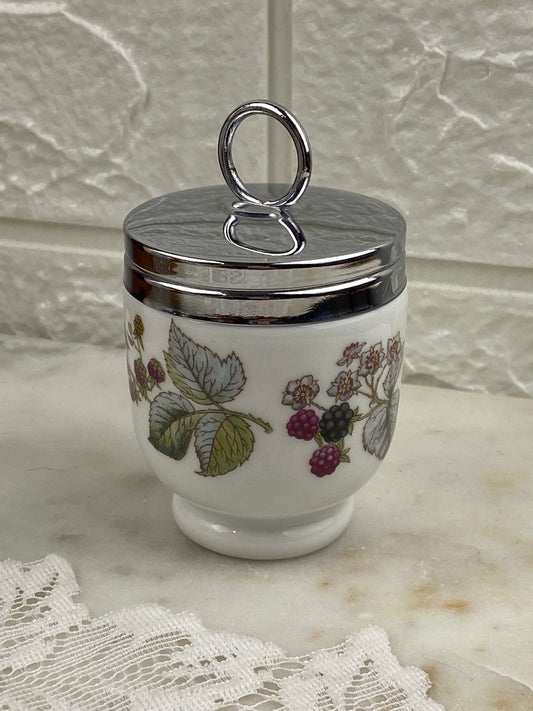 Porcelain Egg Coddler with Leaf and Blackberries Design | Screw Top Lid