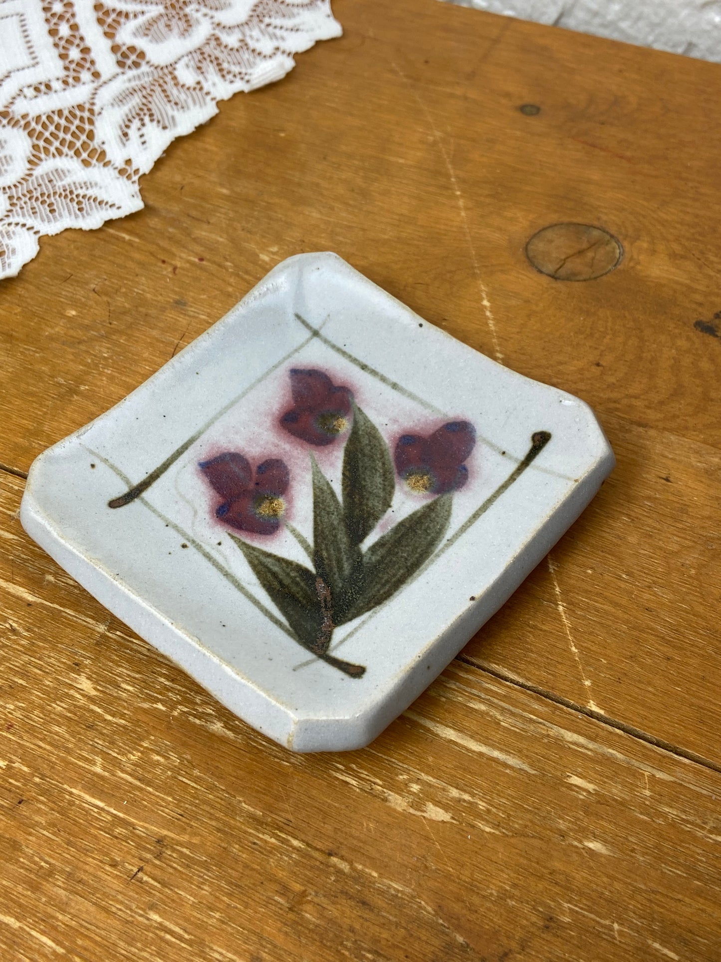 Small Square Hand painted Pottery Trinket Dish