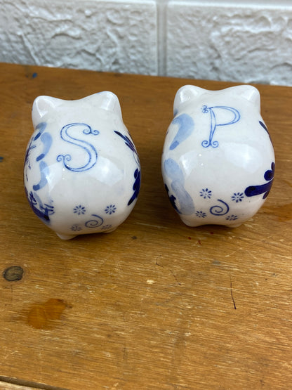 Delft-Style Porcelain Pigs Salt and Pepper Shakers
