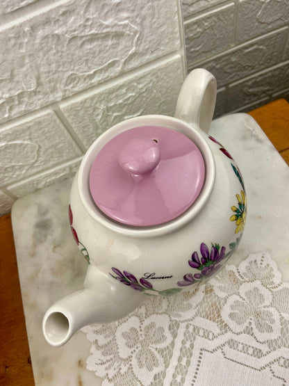 Sadler Fine Porcelain Floral Teapot with Pink Lid