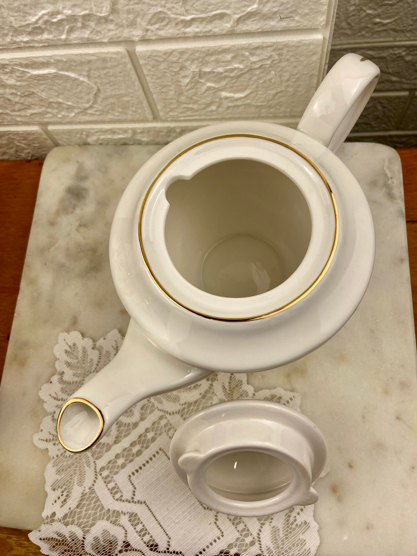 White and Floral Porcelain Teapot by Royal Oak