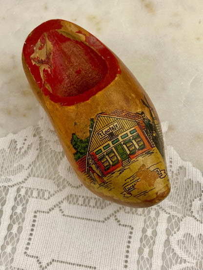 Beautifully Aged Wooden Clog Mini Wall Planter with Metal Hook