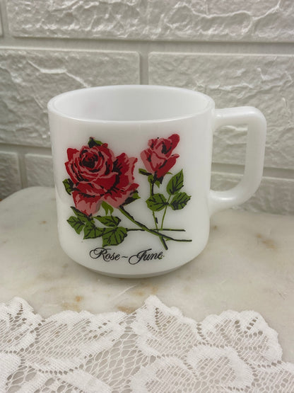 Vintage Brockway Glass Milk Glass Coffee Mug | Flower of the Month Collection [Roses ~ June]