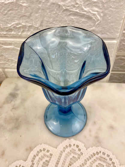 Anchor Hocking Fountainware Blue Sundae Glass with Ruffled Rim