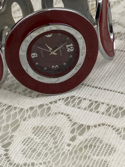 Red Geneva Quartz Bracelet Watch with Hinge Opening