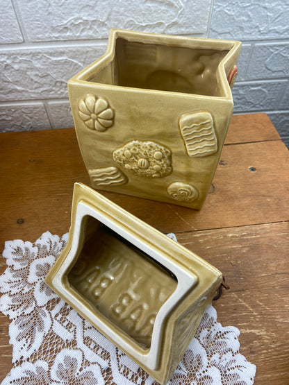Ceramic Grab Bag Cookie Jar with Leather Strap