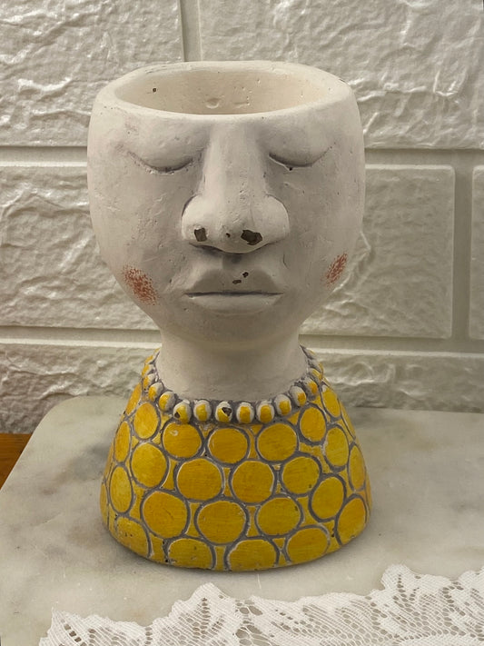 Small Hand Painted Concrete Head Planter / Candle Votive