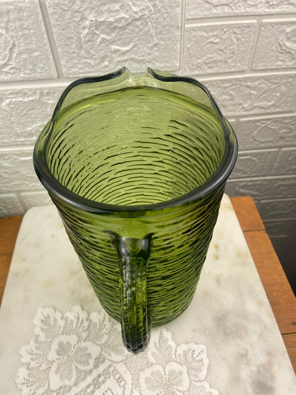 Avocado Green Textured Glass ‘Soreno’ Pitcher by Anchor Hocking | MCM