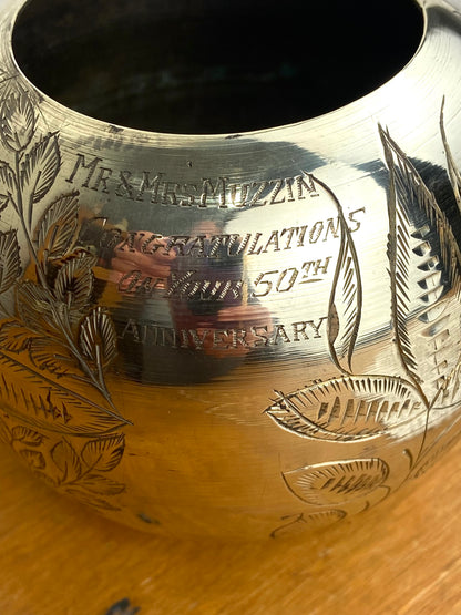 Round 3.5” Etched Polished Brass Vase
