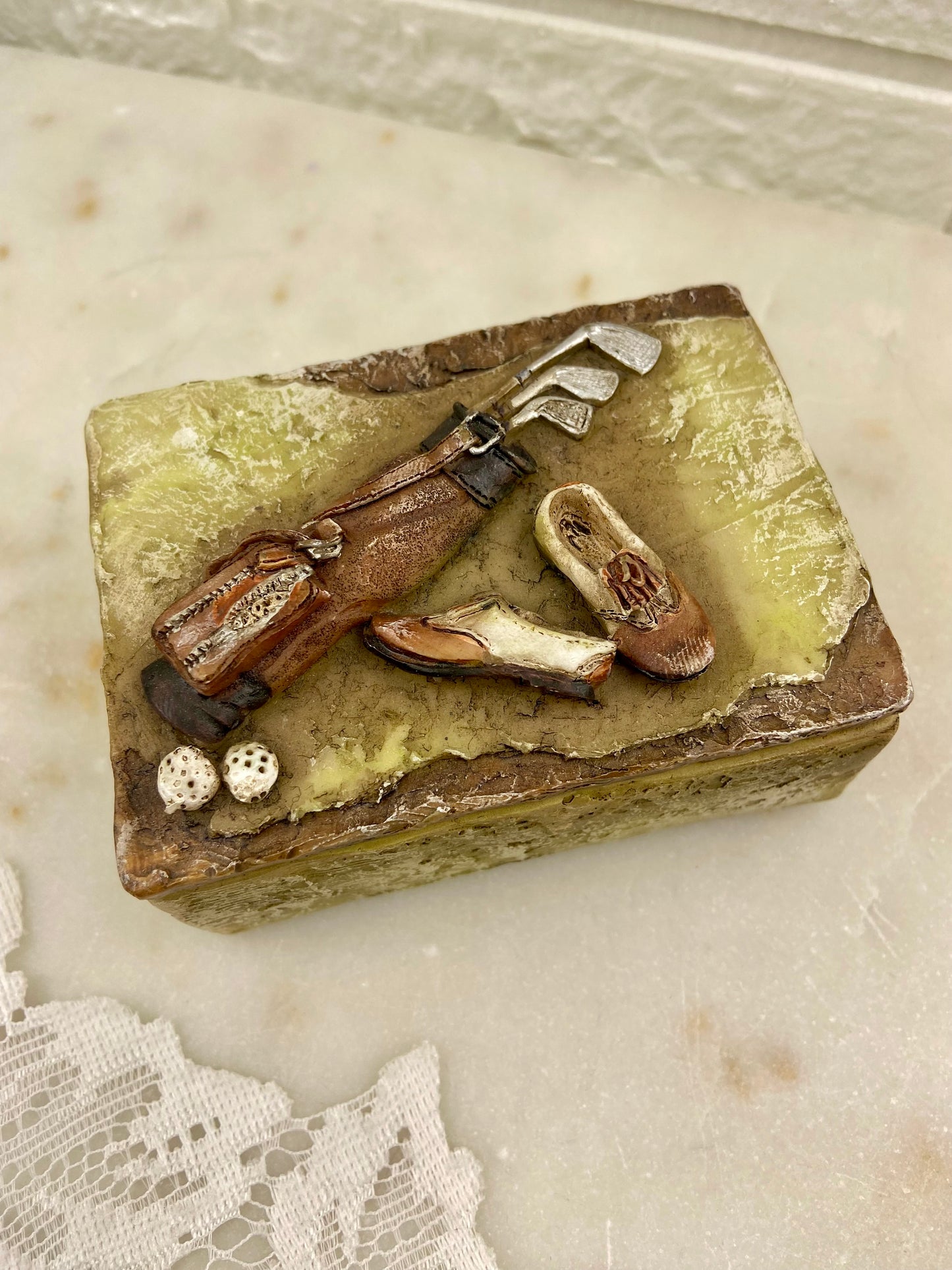 Resin Golf-Themed Trinket Box with Lid