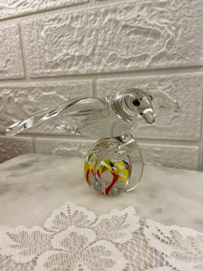 Handmade Glass Bird Figurine or Paperweight with Red & Yellow Swirls