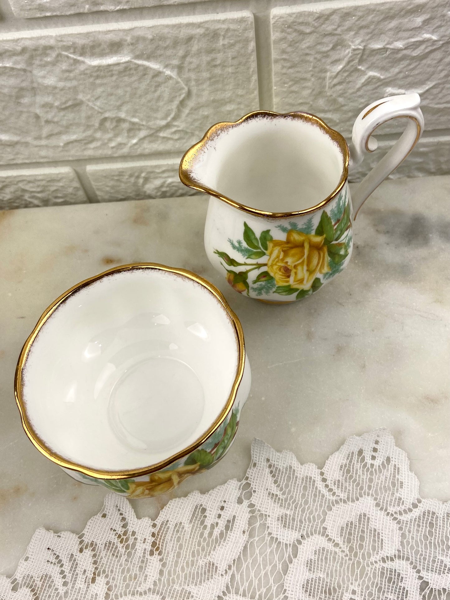 Royal Albert Bone China Creamer and Open Sugar Bowl Set | Tea Rose Pattern