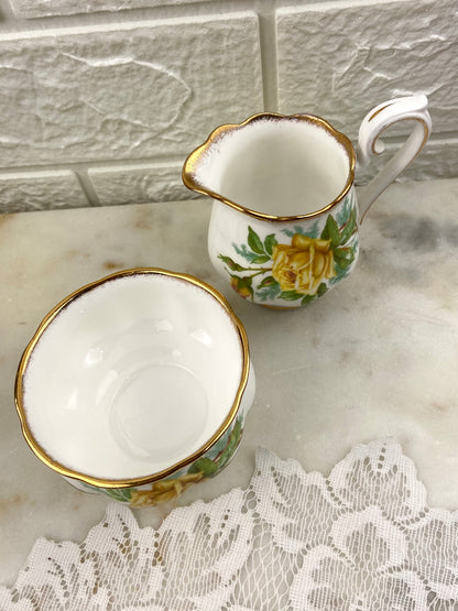Royal Albert Bone China Creamer and Open Sugar Bowl Set | Tea Rose Pattern