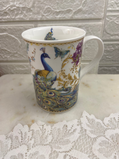 Porcelain Coffee Mug with Peacock Design by Summer River