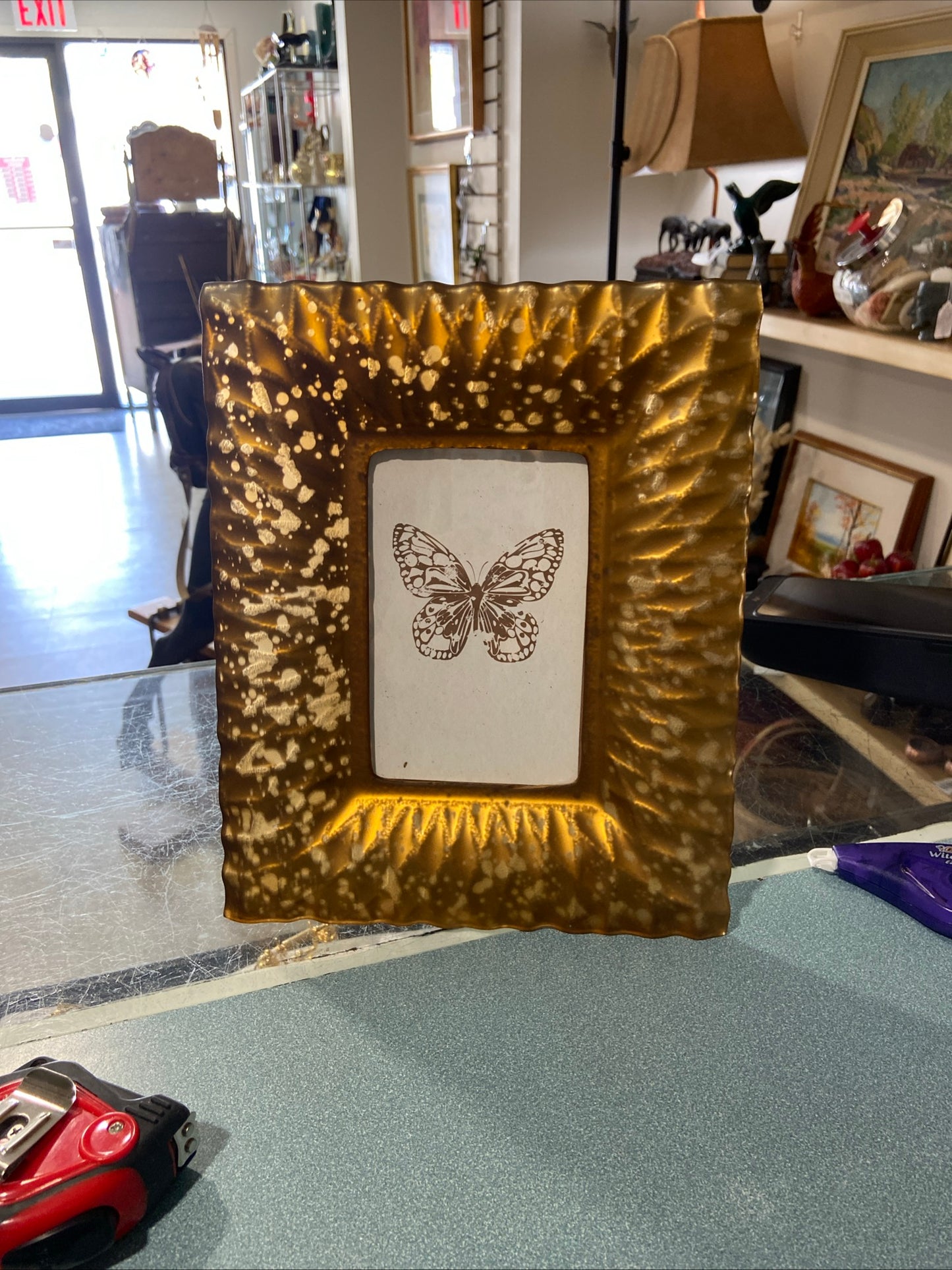 Copper-Coloured Picture Frame with  Removable Butterfly Art