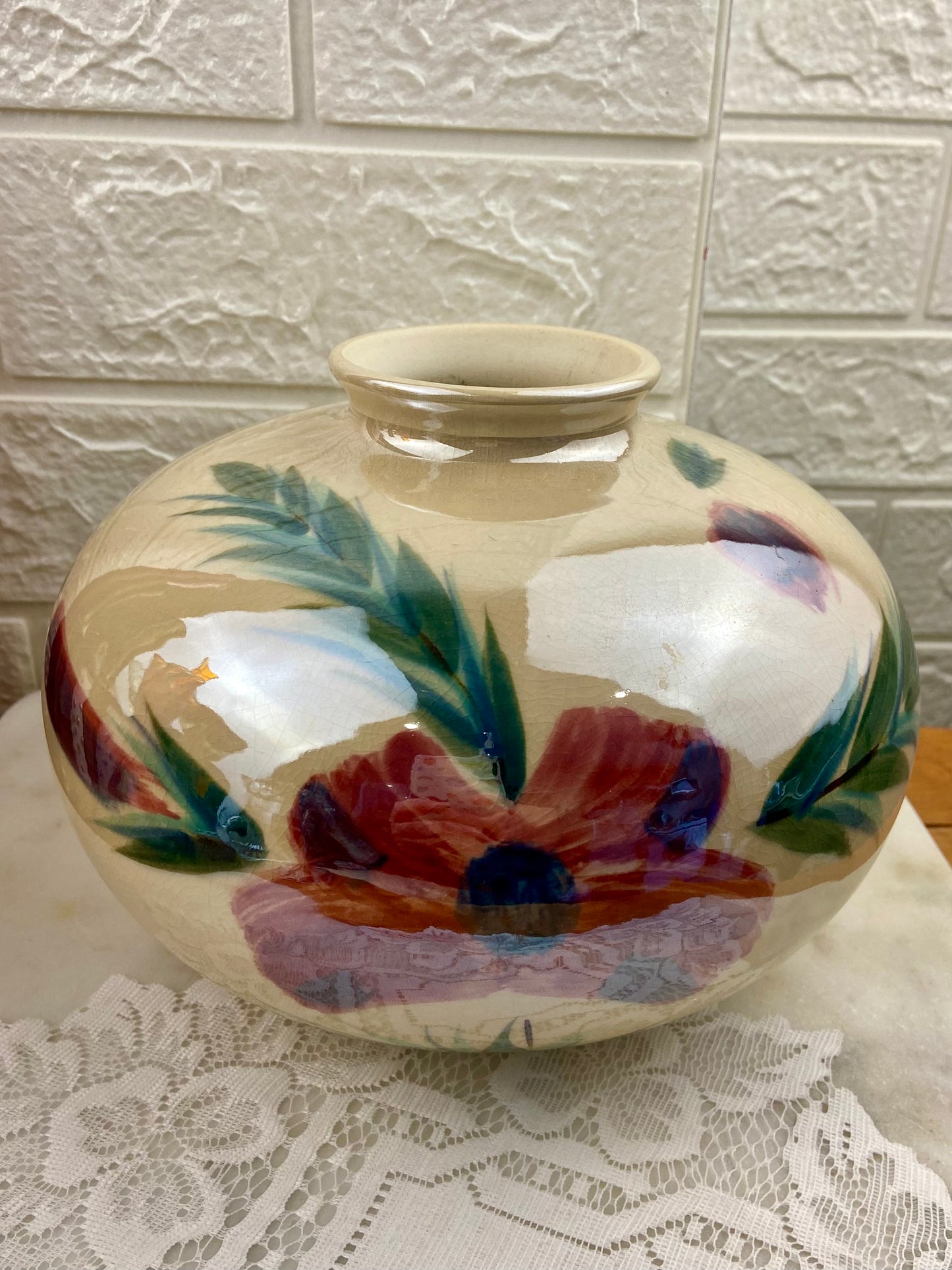 Glossy Squat Round Vase by Laurentian Pottery