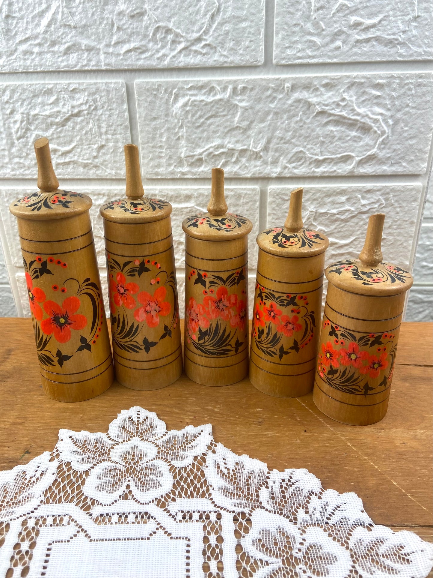 Hand Painted Wooden Spice Jars [Set of 5]