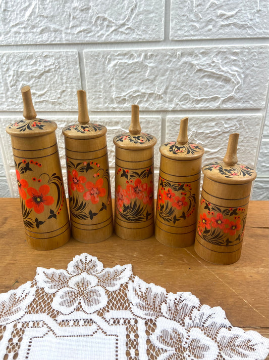Hand Painted Wooden Spice Jars [Set of 5]