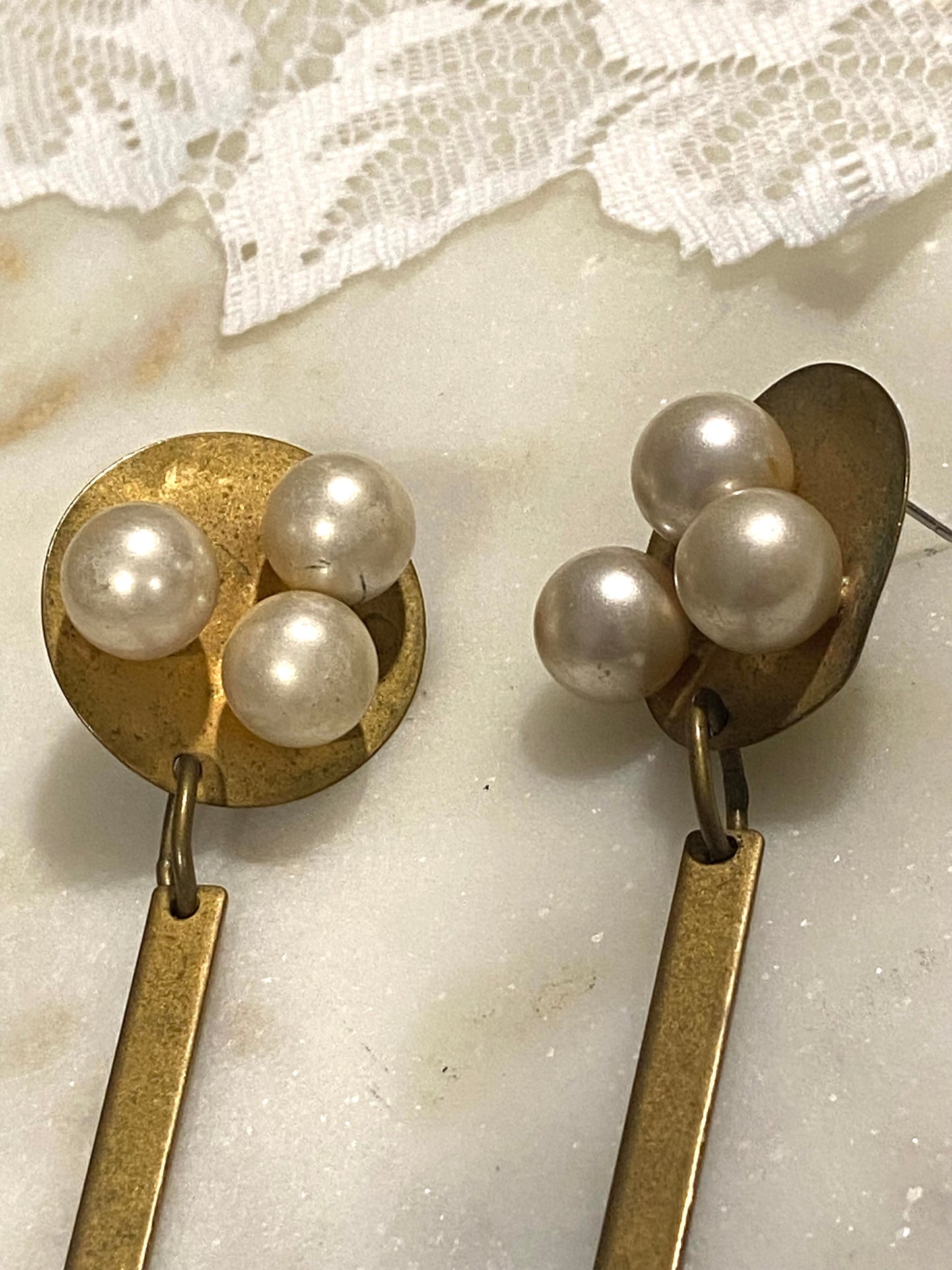 Brass Earrings with Pearls by Martha Sturdy