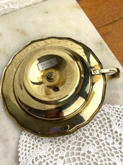 Small Polished Brass Candlestick Holder with Ring Handle
