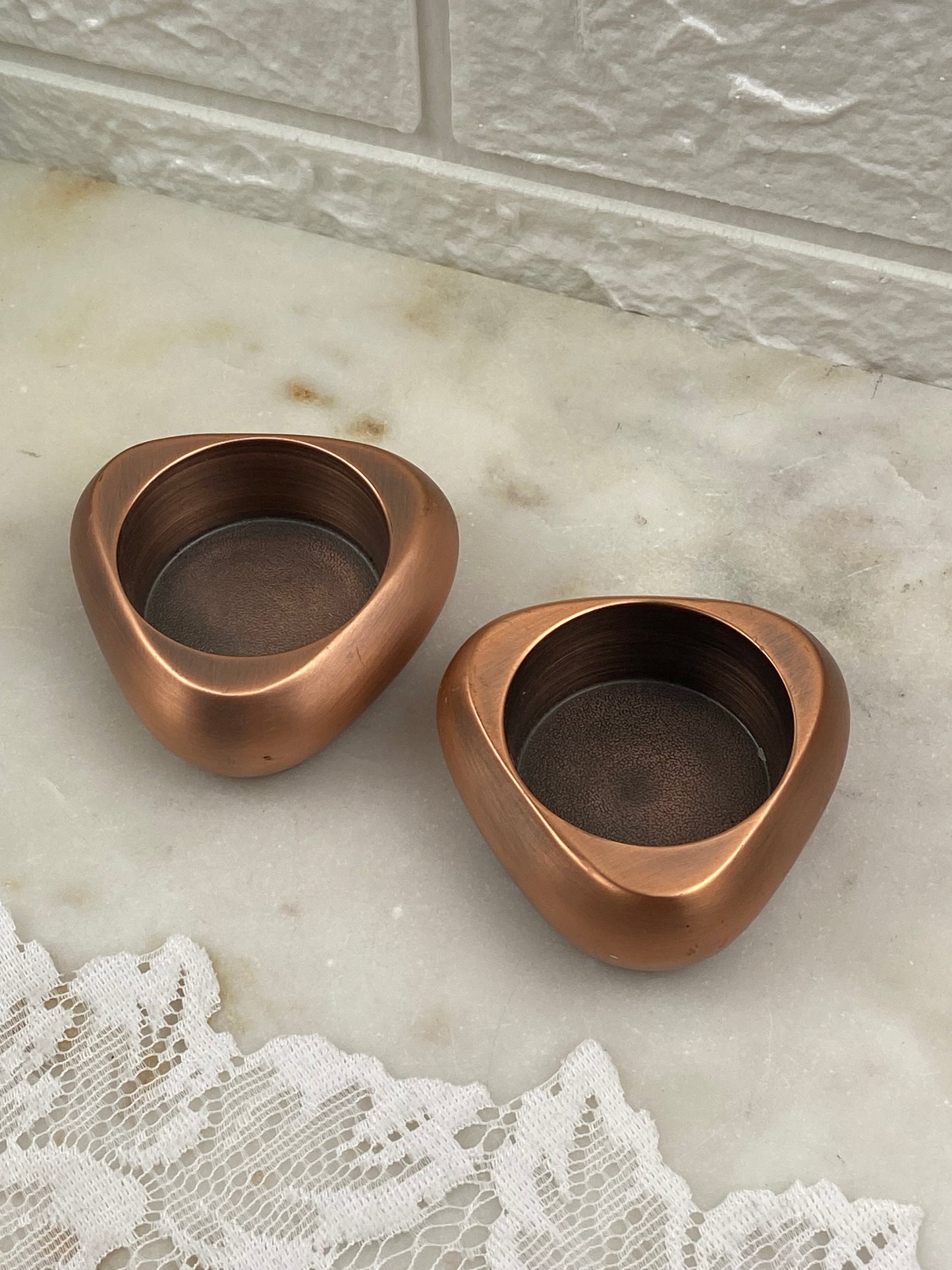 Pair of Metal Tea Light Candle Holders | Triangular Shape