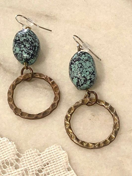 Handmade Blue Speckled Dangle Earrings [Hooks]