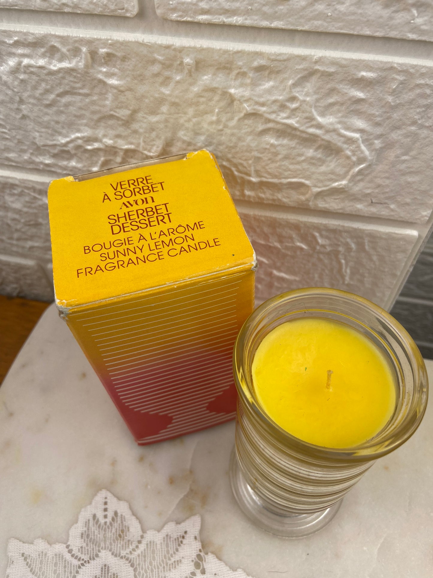 Vintage Avon | Sherbet Dessert Boxed Candle in Glass Goblet [Sunny Lemon Fragrance]