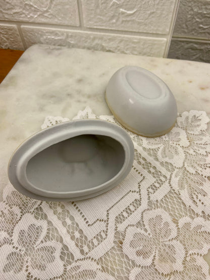 Bisque Porcelain Egg-Shaped Trinket Box with Blue Bird