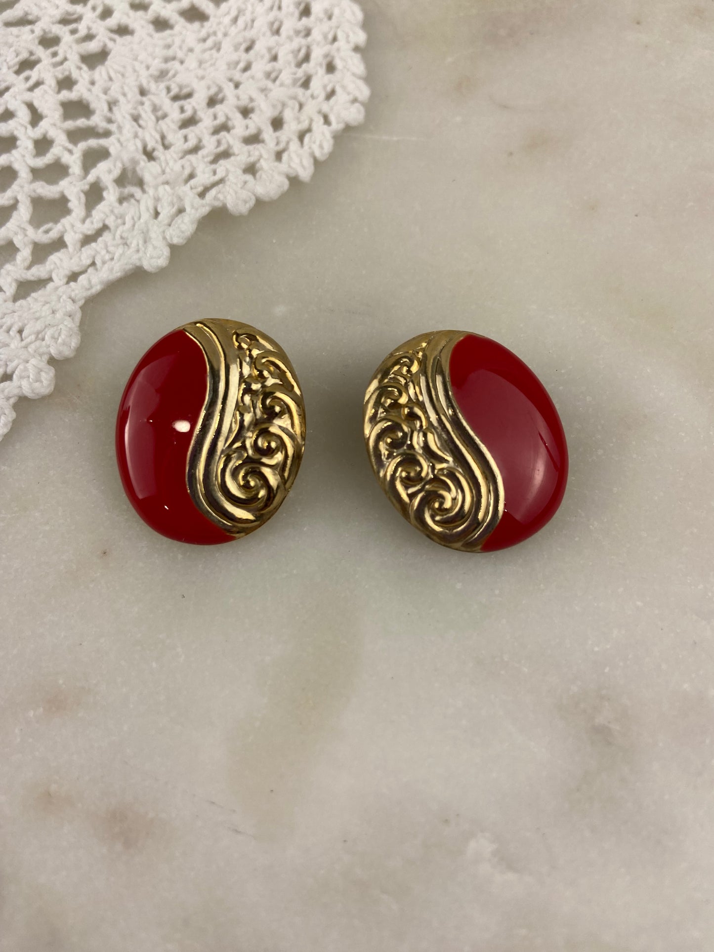 Red Enamel Earrings by Carmen [Clip On]