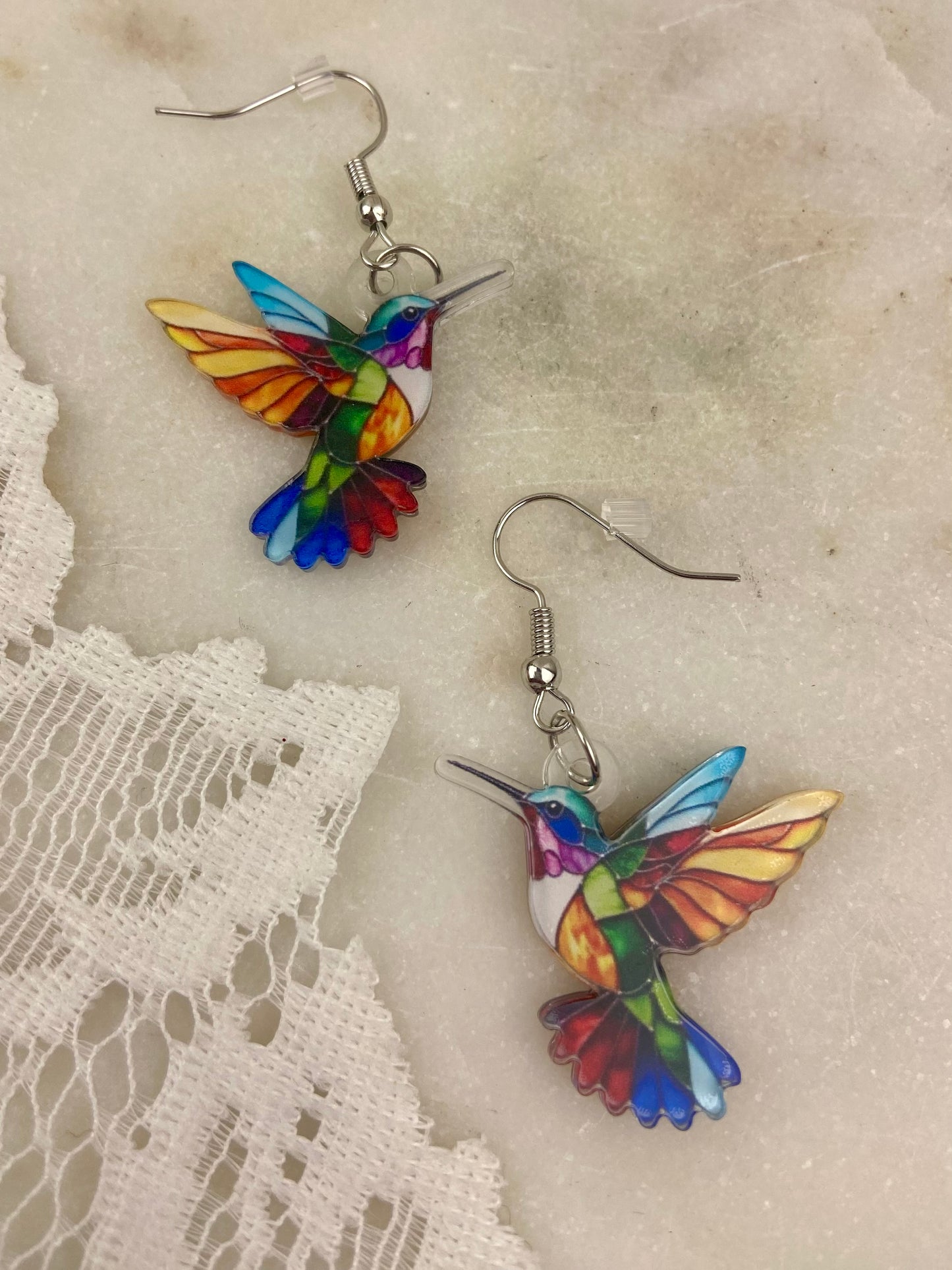 Colourful Plastic Hummingbird Dangle Earrings [Hooks]