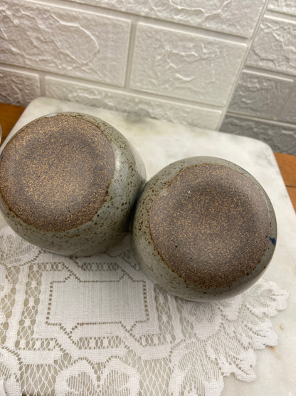 Handmade Speckled Double Condiment Dish with Loop Handle | Studio Pottery