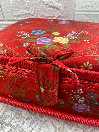 Red Satin Sewing Box | ** Several Small STAINS **