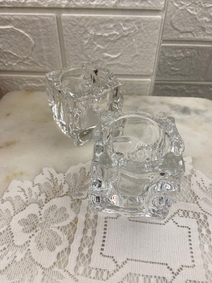 Square Rippled ‘Ice Cube’ Crystal Candle Votive by Partylite
